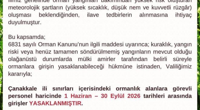 Çanakkale’de Ormanlara Giriş Tamamen Yasaklandı! İşte Yasak Tarihleri…
